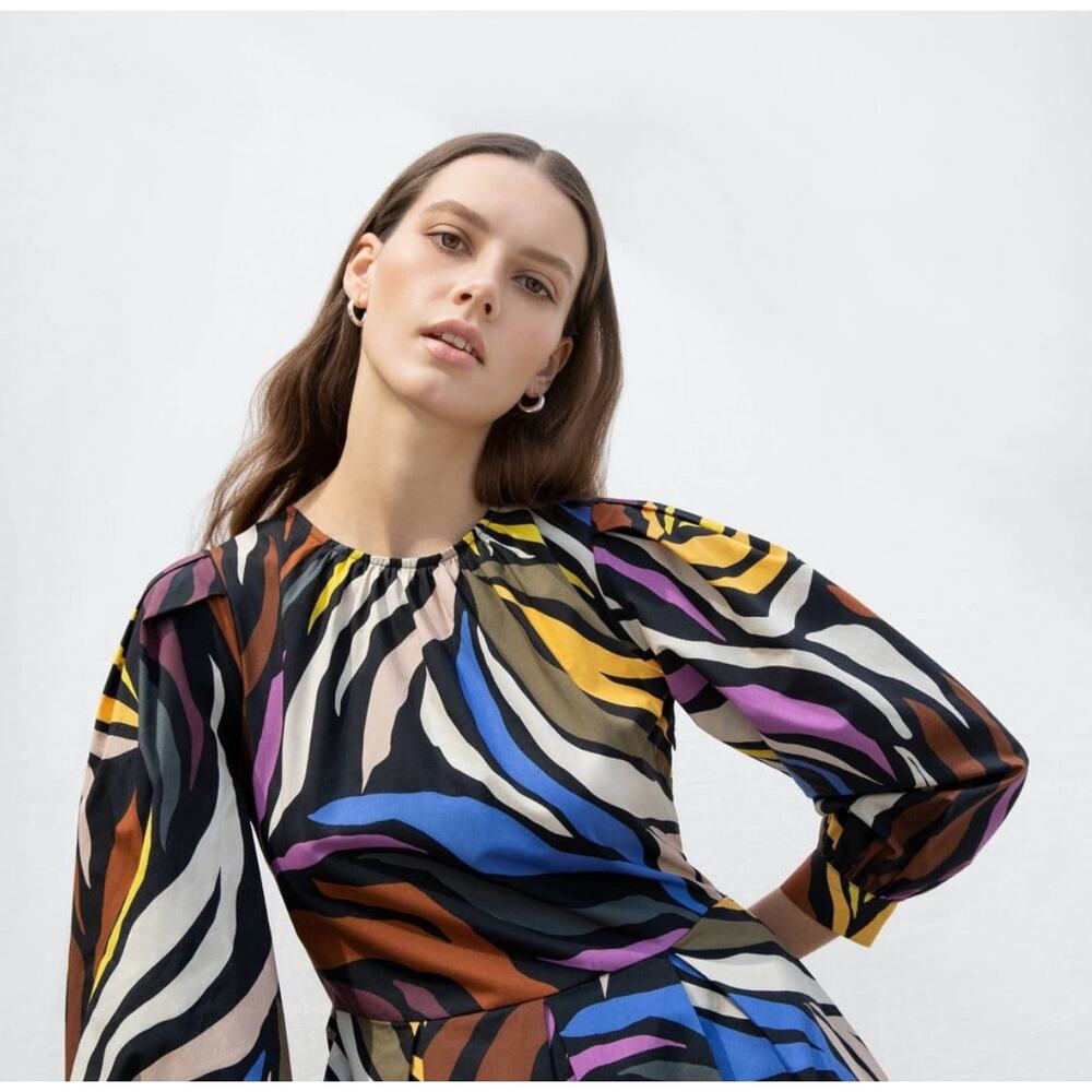 Who What Wear Puff Sleeve Dress Size L Large Multicolored - Picture 11 of 11